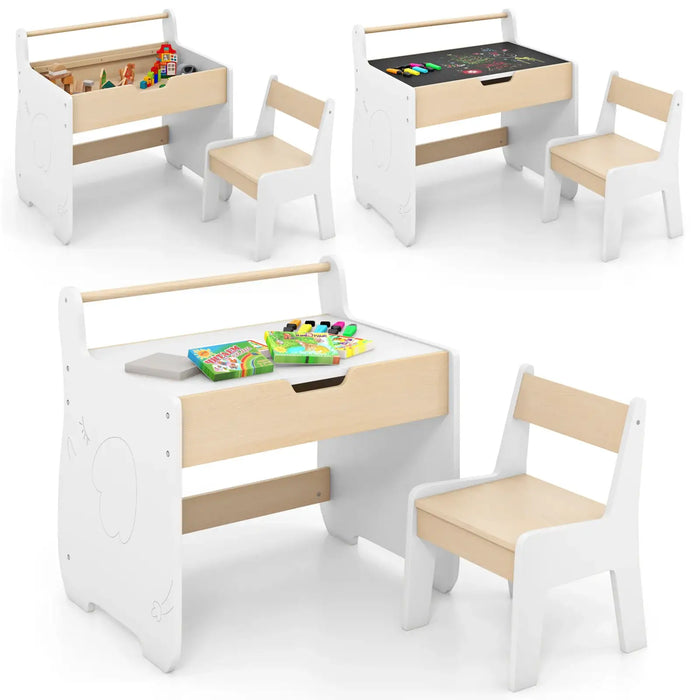 3-in-1 Kids Table Chair Set Natural White | Detachable Whiteboard Chalkboard Design - Little and Giant Explorers Costway