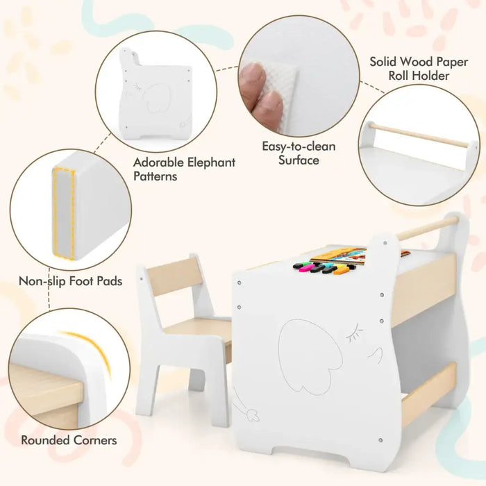 3-in-1 Kids Table Chair Set Natural White | Detachable Whiteboard Chalkboard Design - Little and Giant Explorers Costway