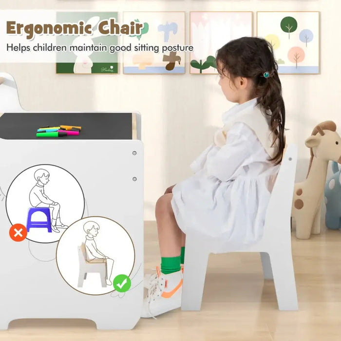 3-in-1 Kids Table Chair Set Natural White | Detachable Whiteboard Chalkboard Design - Little and Giant Explorers Costway