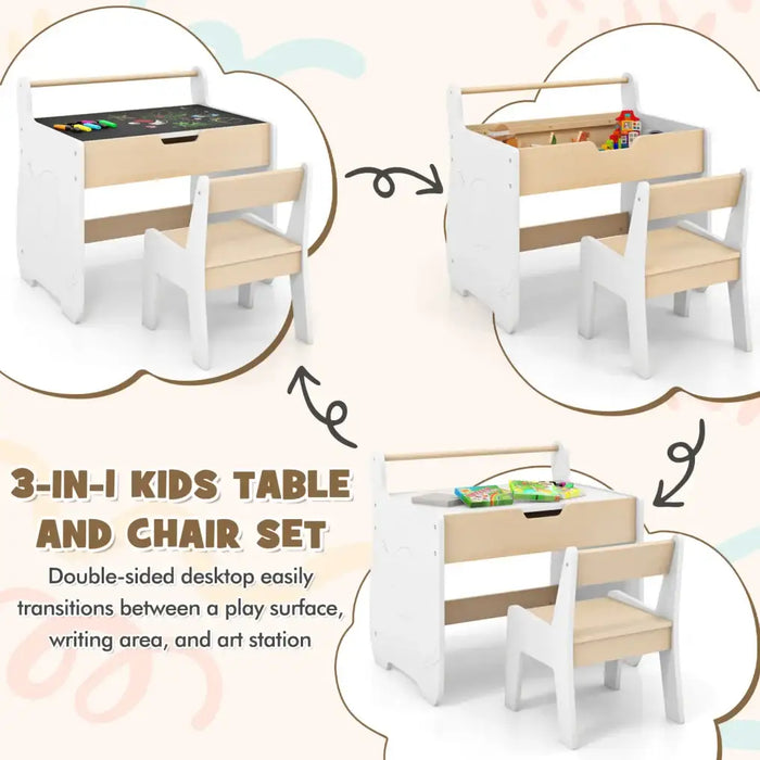 3-in-1 Kids Table Chair Set Natural White | Detachable Whiteboard Chalkboard Design - Little and Giant Explorers Costway