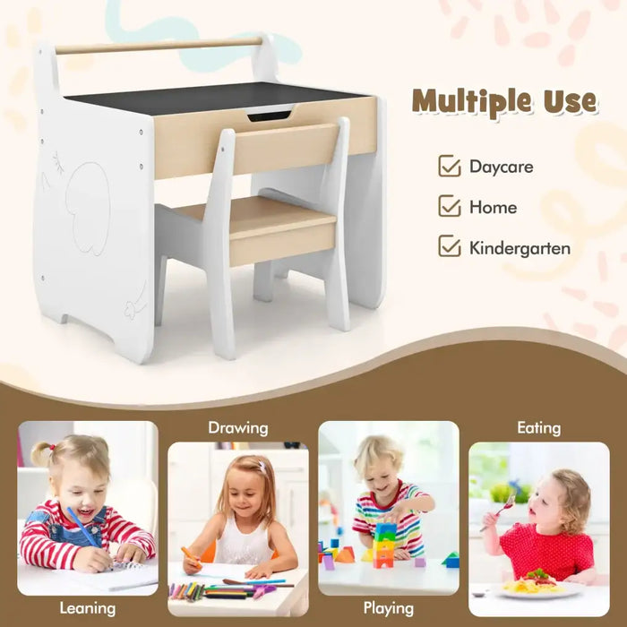 3-in-1 Kids Table Chair Set Natural White | Detachable Whiteboard Chalkboard Design - Little and Giant Explorers Costway