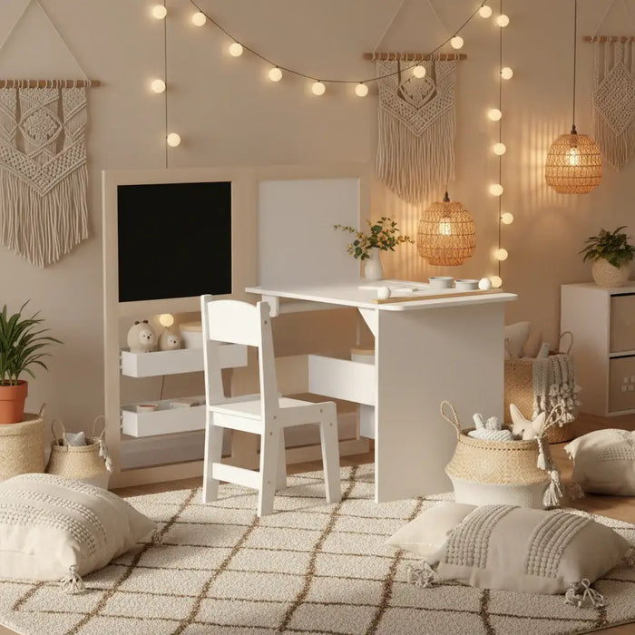 3-in-1 Kids Table and Chair Set – White | Foldable Art Desk - Blackboard and Whiteboard AIYAPLAY - Little and Giant Explorers AIYAPLAY