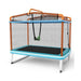 3-in-1 orange kids trampoline with detachable swing, horizontal bar, and safety net