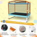 Kids orange and blue trampoline set with safety net, foam cover, and anti-skid foot pads