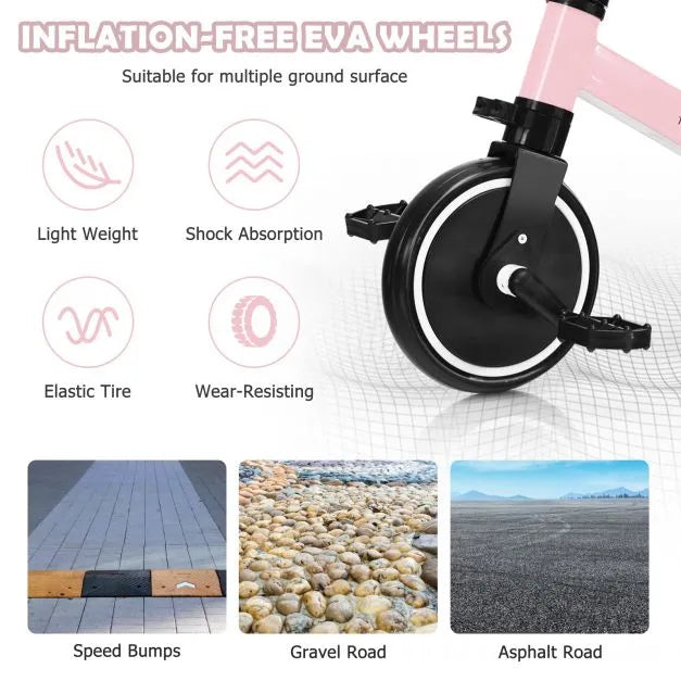 3-in-1 Kids Tricycle - Pink | Adjustable Handlebar and Seat - Ages 1 - 3 Years COSTWAY - Little and Giant Explorers Costway