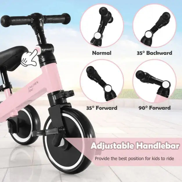 3-in-1 Kids Tricycle - Pink | Adjustable Handlebar and Seat - Ages 1 - 3 Years COSTWAY - Little and Giant Explorers Costway