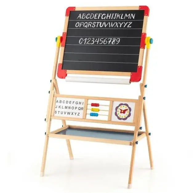 3-in-1 kids wooden art easel with rotatable blackboard, whiteboard, and paper roller