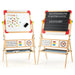 3-in-1 kids wooden art easel with rotatable whiteboard, blackboard, abacus, and paper roll
