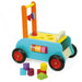 Colorful 3-in-1 wooden push along trolley walker and shape sorter toy with blocks