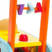 Colorful wooden push along trolley walker with geometric beads and red button