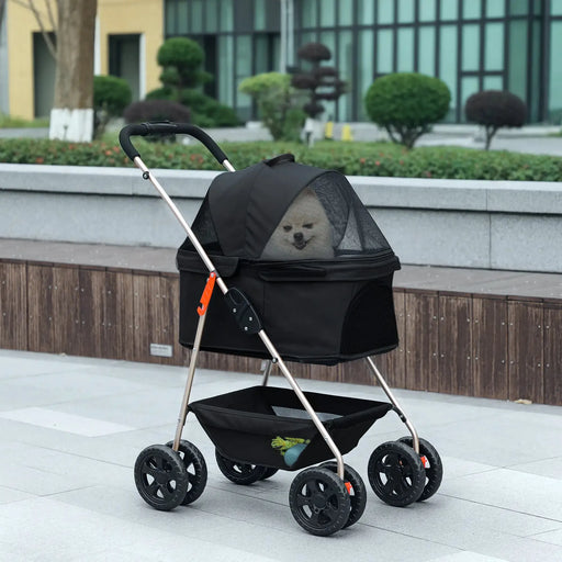 3-in-1 Pet Pram with Detachable Carrier for Mini Dog/Cats in Black - Little and Giant Explorers PawHut