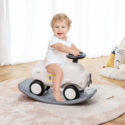 3-in-1 Plane Rocking Horse – White and Grey | Rocker, Scooter and Balance Board COSTWAY - Little and Giant Explorers Costway