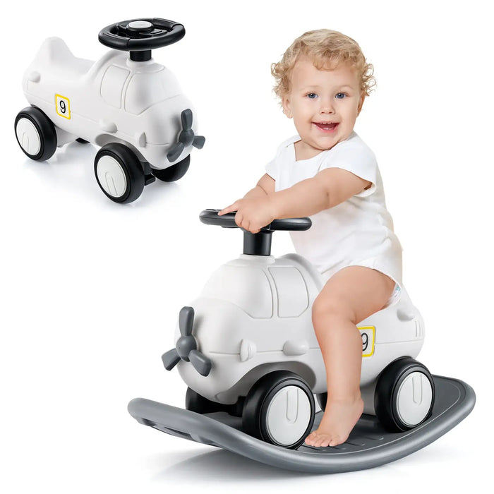 3-in-1 Plane Rocking Horse – White and Grey | Rocker, Scooter and Balance Board COSTWAY - Little and Giant Explorers Costway