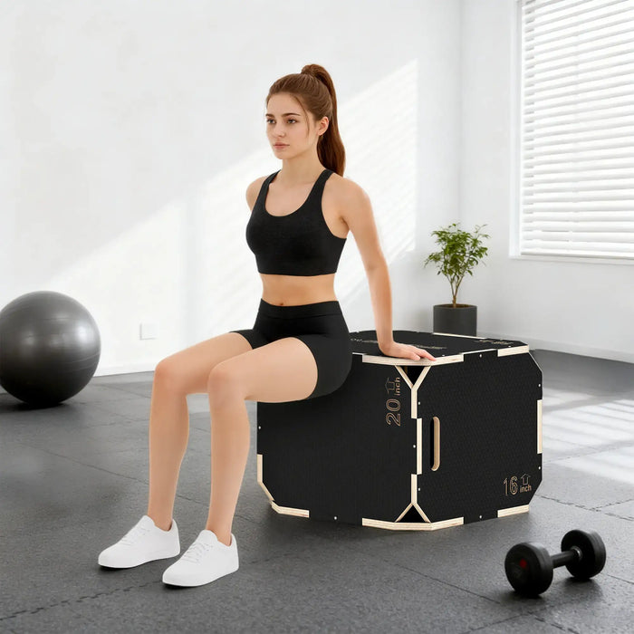 3-in-1 Plyometric Jump Box – Adjustable Wooden Plyo Box | 3 Heights - Non-Slip Surface SPORTNOW - Little and Giant Explorers