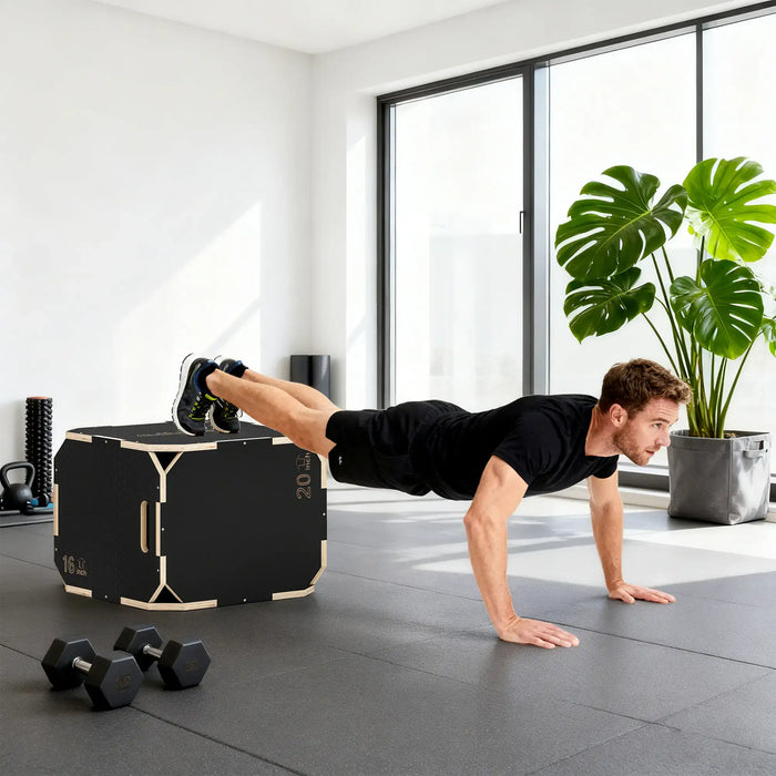 3-in-1 Plyometric Jump Box – Adjustable Wooden Plyo Box | 3 Heights - Non-Slip Surface SPORTNOW - Little and Giant Explorers