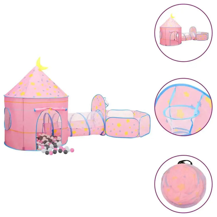 Pink 3-in-1 princess castle play tent with tunnel and balls for kids indoor play