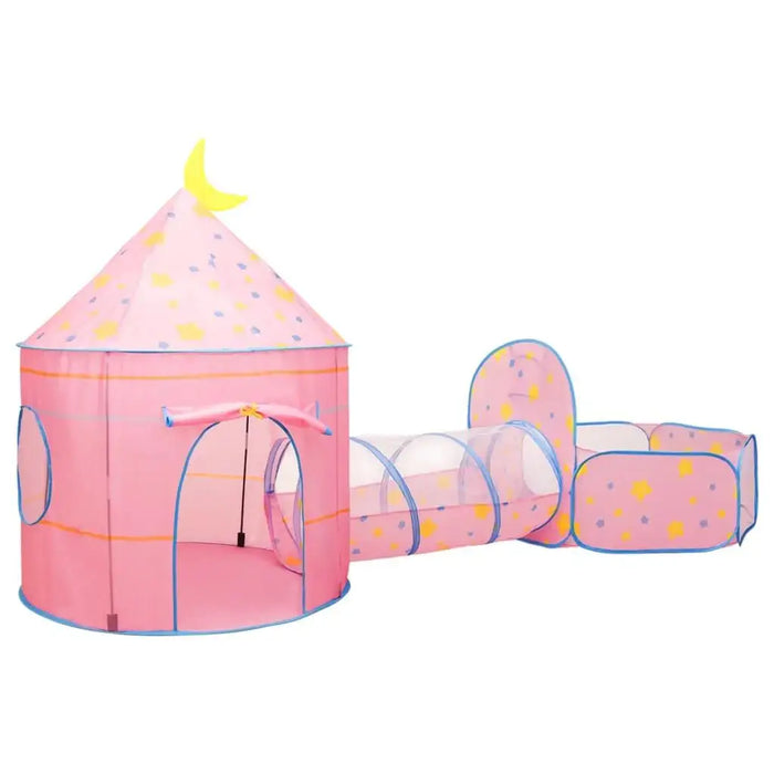 Pink 3-in-1 princess castle play tent with tunnel and ball pit for kids