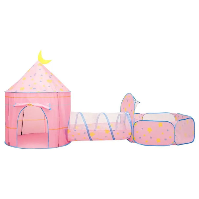 Pink 3-in-1 princess castle play tent with tunnel and ball pit for kids