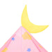 Pink princess castle play tent with yellow crescent moon and star decorations