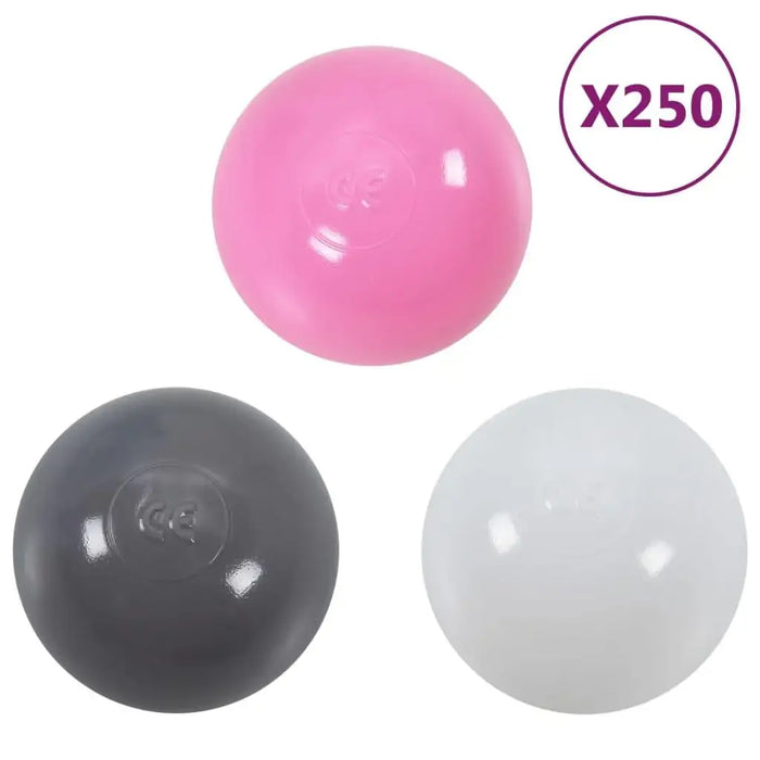 Set of 250 play balls in pink, gray, and white for kids' princess castle play tent.