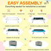 Easy assembly guide for rectangular kids trampoline with swing, net, and safety pad shown.