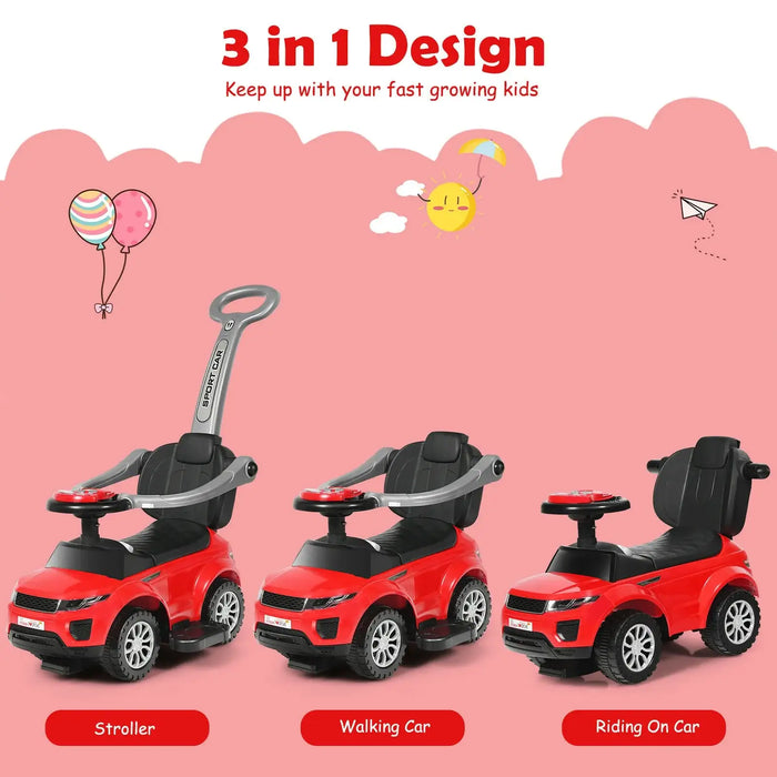 3-in-1 Ride-On Push Car – Red and Black | Stroller, Walker and Ride-On Toy COSTWAY - Little and Giant Explorers Costway