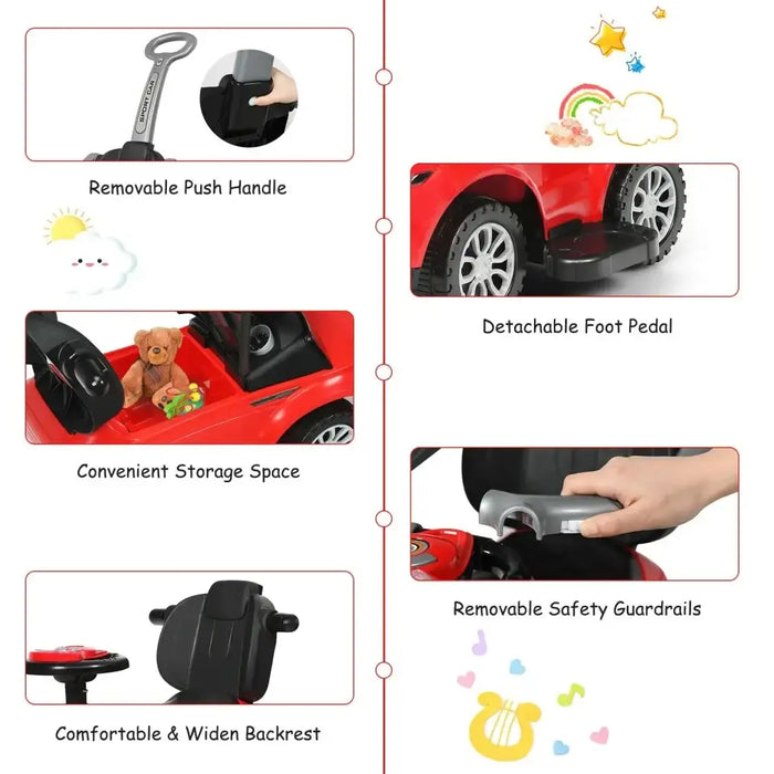 3-in-1 Ride-On Push Car – Red and Black | Stroller, Walker and Ride-On Toy COSTWAY - Little and Giant Explorers Costway