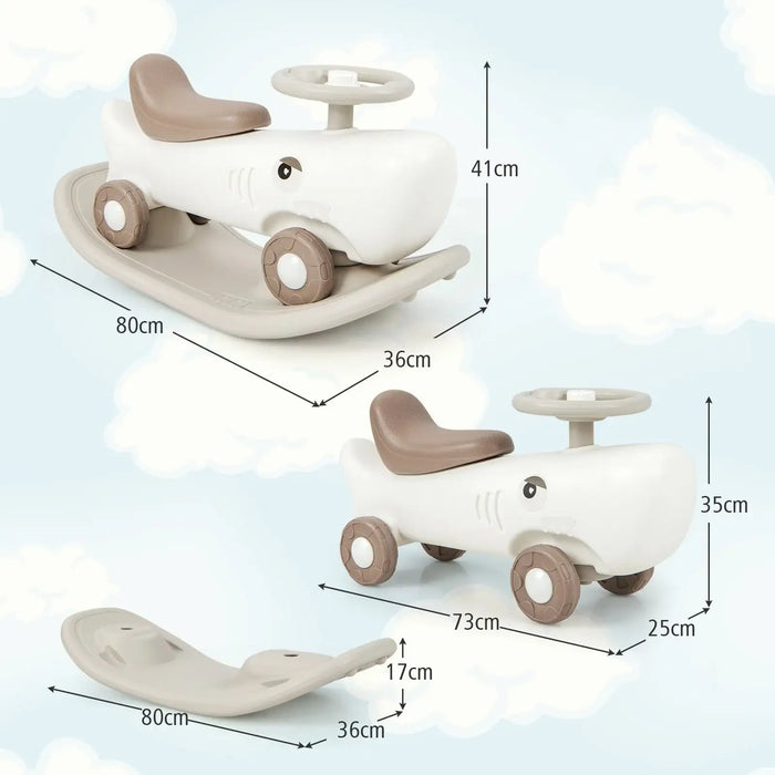 3-in-1 Shark Rocking Horse – White | Toddler Ride-On, Balance Board and Sliding Car COSTWAY - Little and Giant Explorers Costway