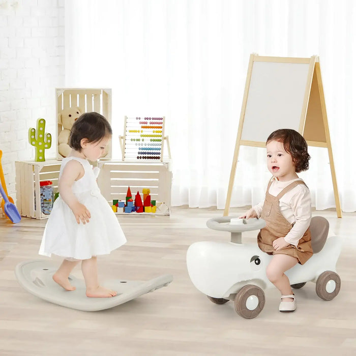 3-in-1 Shark Rocking Horse – White | Toddler Ride-On, Balance Board and Sliding Car COSTWAY - Little and Giant Explorers Costway