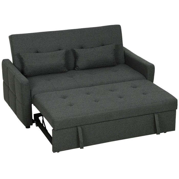 Dark gray sofa bed with storage compartment on a white background