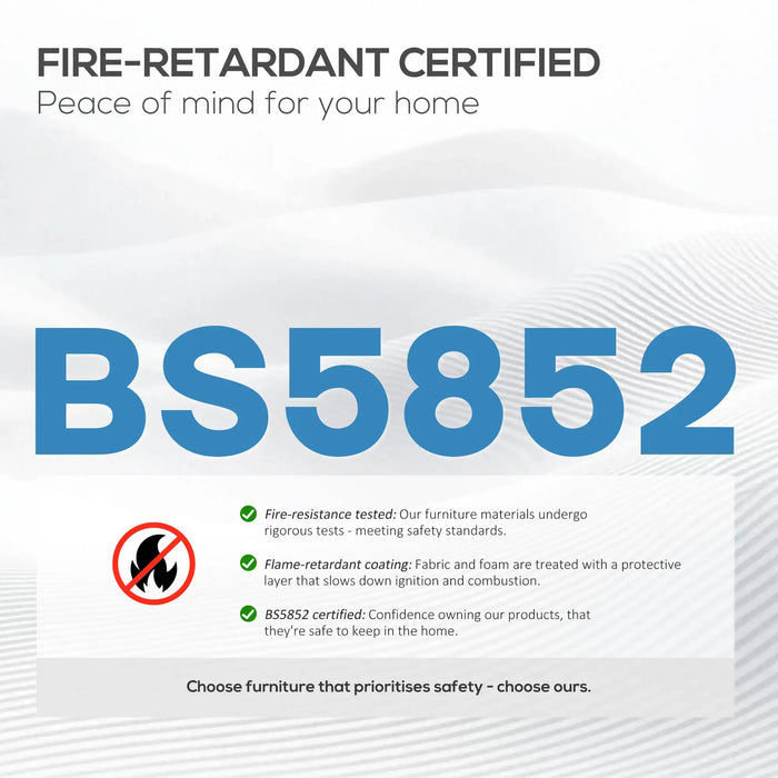 Fire-retardant certification label with BS5852 on a white background