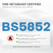 Fire-retardant certification label with BS5852 on a white background