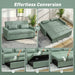 Collage of a green sofa bed being converted from a sofa to a bed with text 'Effortless Conversion'.