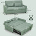 Green sofa bed with dimensions and weight capacity displayed on a light gray background