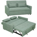 Green sofa bed with storage compartment on a white background