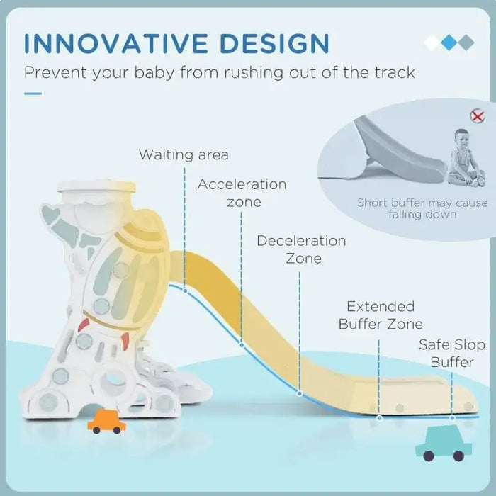 Space-themed 3-in-1 swing and slide set with basketball hoop, slide zones labeled for kids.