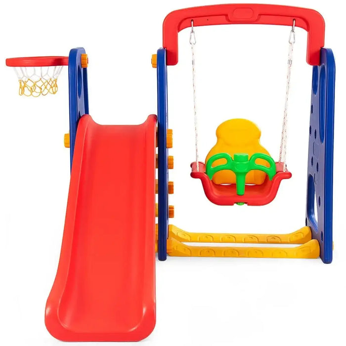 3-in-1 Toddler Climber with Slide, Swing and Basketball Hoop | Outdoor and Indoor Playset COSTWAY - Little and Giant Explorers Costway