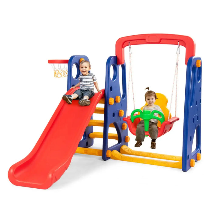 3-in-1 Toddler Climber with Slide, Swing and Basketball Hoop | Outdoor and Indoor Playset COSTWAY - Little and Giant Explorers Costway