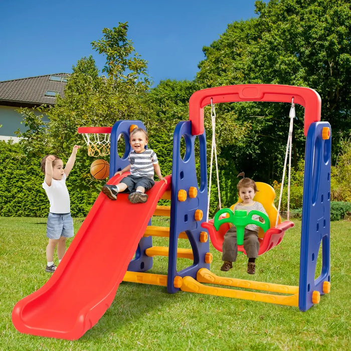 3-in-1 Toddler Climber with Slide, Swing and Basketball Hoop | Outdoor and Indoor Playset COSTWAY - Little and Giant Explorers Costway