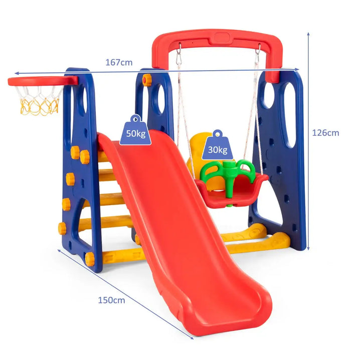 3-in-1 Toddler Climber with Slide, Swing and Basketball Hoop | Outdoor and Indoor Playset COSTWAY - Little and Giant Explorers Costway