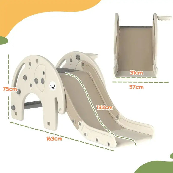 Elephant Themed 3-in-1 Toddler Slide with Basketball Hoop in Cream White - Little and Giant Explorers AIYAPLAY
