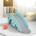 3-in-1 kids slide with basketball hoop, dolphin design, orange ball, indoor playroom