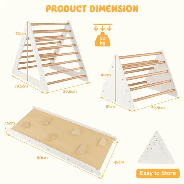 3-in-1 Wooden Climbing Set – White | Montessori Triangle Ladders with Reversible Ramp COSTWAY - Little and Giant Explorers Costway