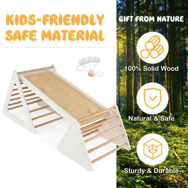 3-in-1 Wooden Climbing Set – White | Montessori Triangle Ladders with Reversible Ramp COSTWAY - Little and Giant Explorers Costway