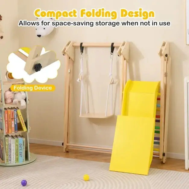 3-in-1 Wooden Indoor Jungle Gym - Multicolour | Montessori Climber - Slide, Swing and Ladder COSTWAY - Little and Giant Explorers Costway