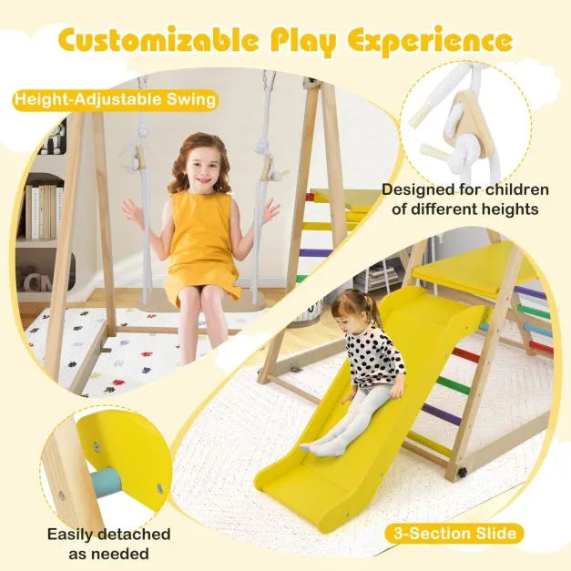 3-in-1 Wooden Indoor Jungle Gym - Multicolour | Montessori Climber - Slide, Swing and Ladder COSTWAY - Little and Giant Explorers Costway