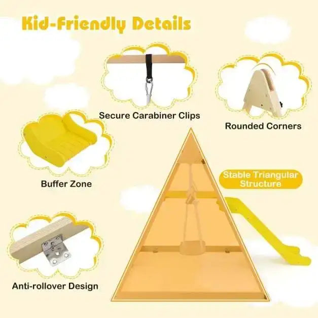 3-in-1 Wooden Indoor Jungle Gym - Multicolour | Montessori Climber - Slide, Swing and Ladder COSTWAY - Little and Giant Explorers Costway