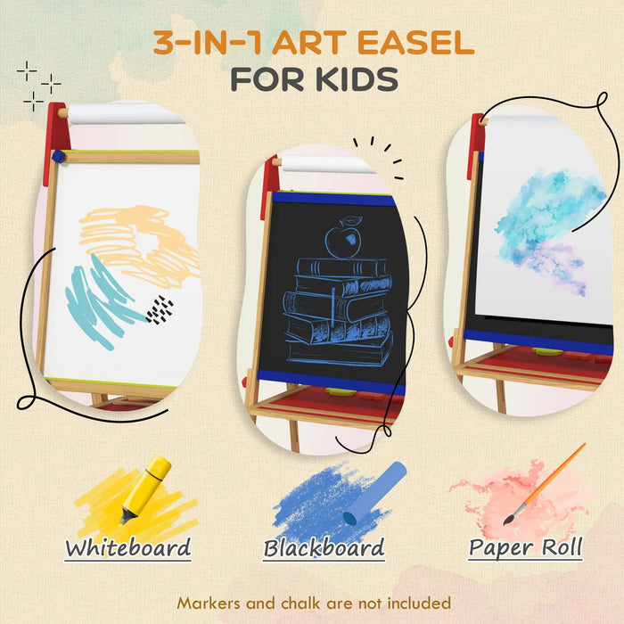 3 in 1 Wooden Kids Easel with Paper Roll with Painting Accessories - Little and Giant Explorers AIYAPLAY