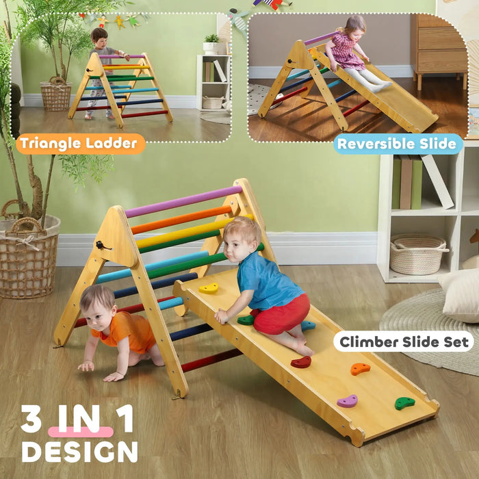 3-in-1 Wooden Multi-Colour Pikler Triangle Set - Little and Giant Explorers AIYAPLAY