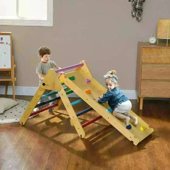 3-in-1 Wooden Multi-Colour Pikler Triangle Set - Little and Giant Explorers AIYAPLAY